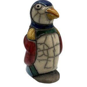 Fenix Raku Pottery Handcrafted 3.5" Ceramic Penguin Artisan Collectible Artsy